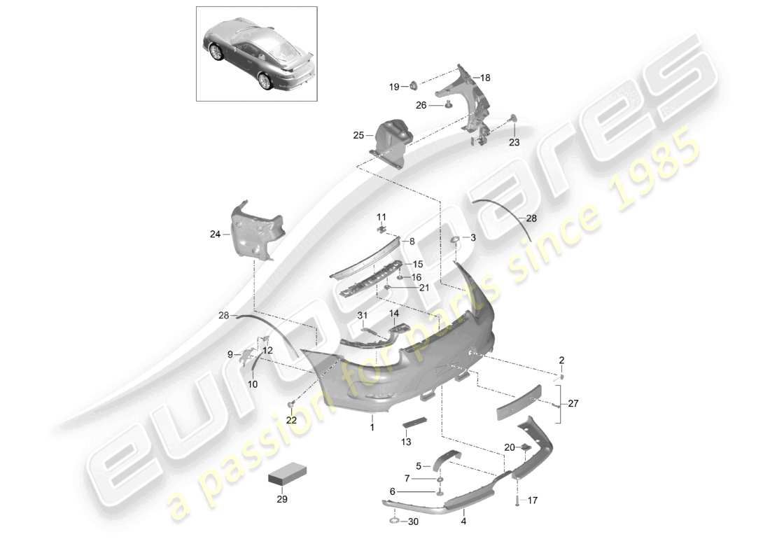 porsche 2021 (991-2 r/gt3/rs) stoßstange hinten d >>- mj 2017 ersatzteilzeichnung