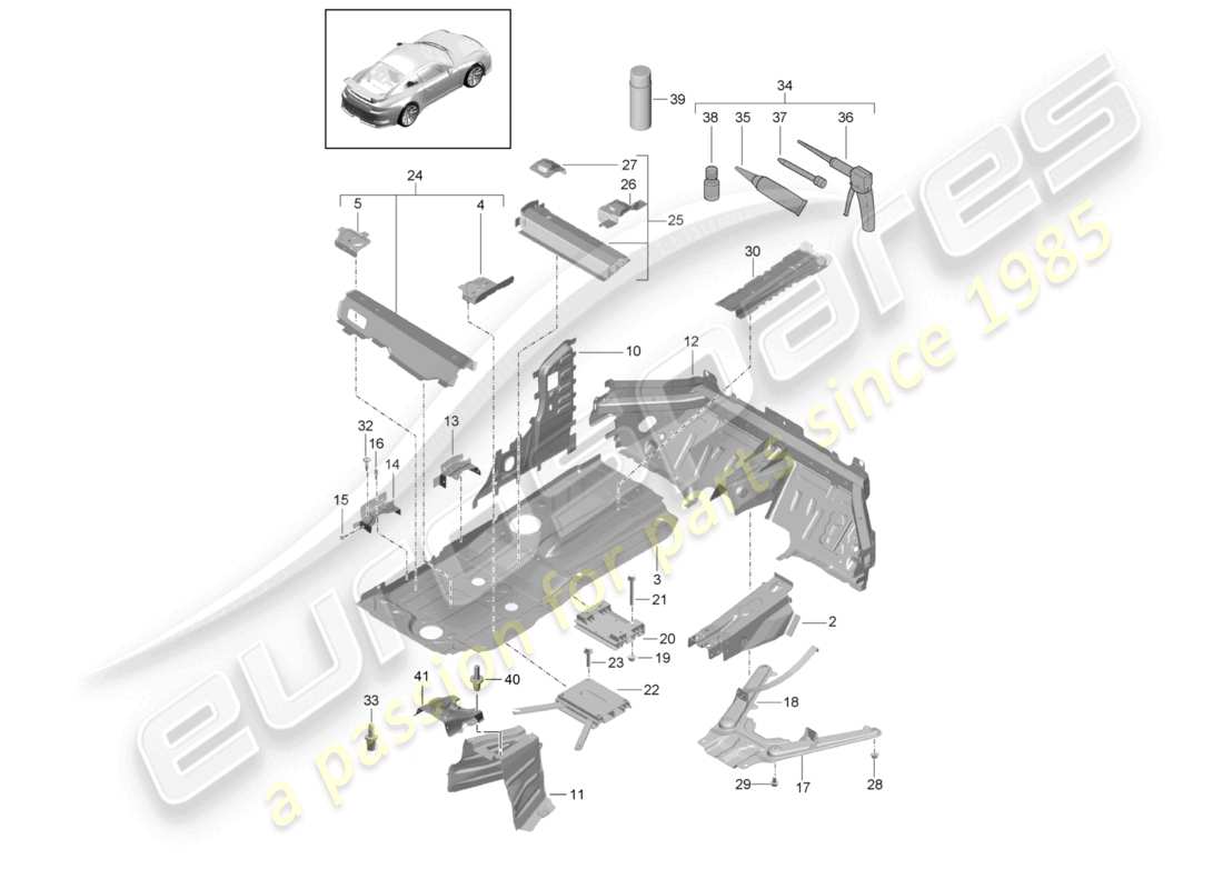 porsche 2021 (991-2 r/gt3/rs) teilediagramm der mitte der bodenplatte
