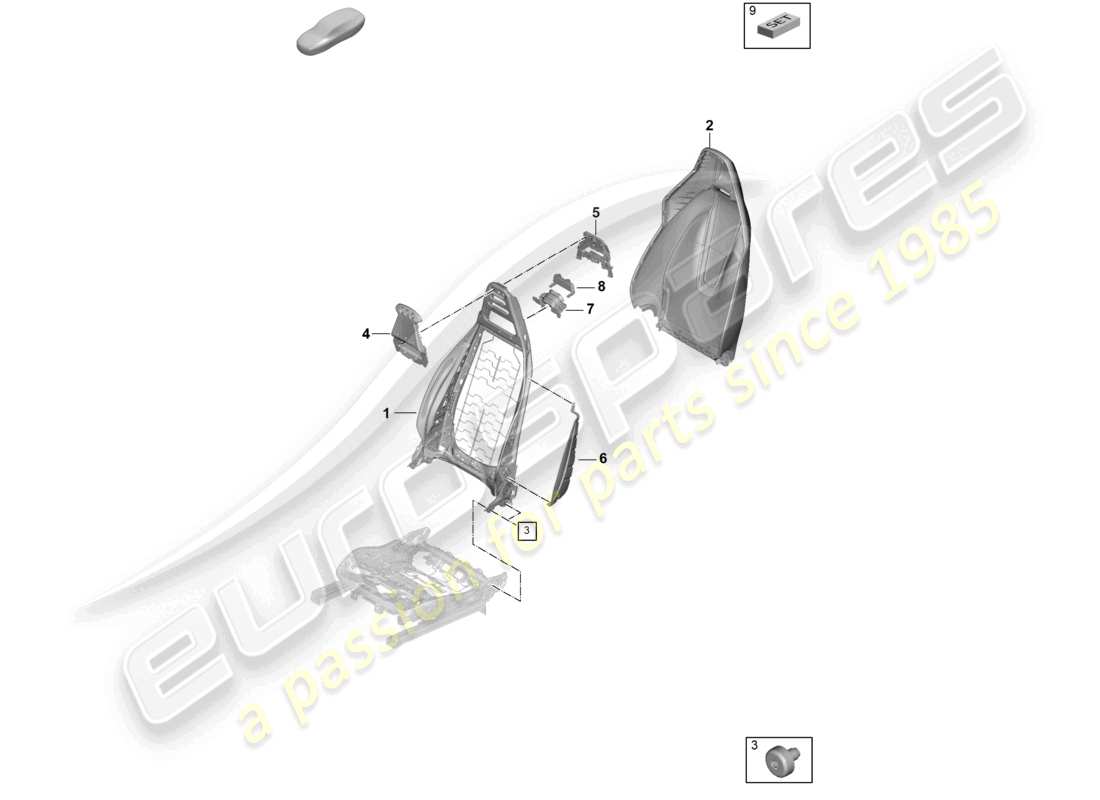 porsche 2024 (panamera 976) rückenlehnenrahmen rückenlehnenbezug standardsitz teilediagramm