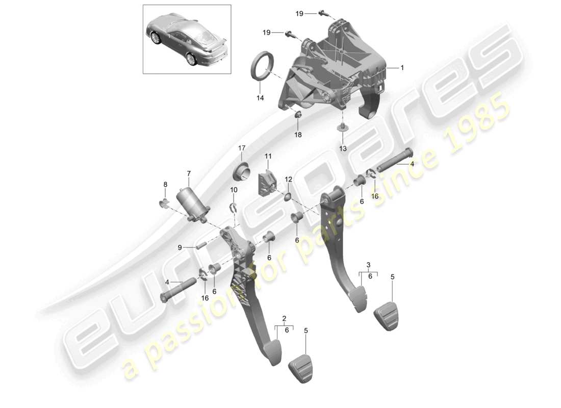porsche 2021 (991-2 r/gt3/rs) brems- und beschleunigungshebelmech. teilediagramm