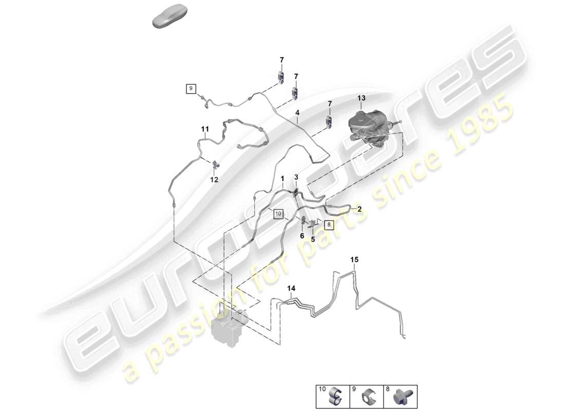 porsche 2025 (panamera 976) bremsleitung bremsleitung von der hydroeinheit zum kühlmittelausgleichsbehälter teilediagramm