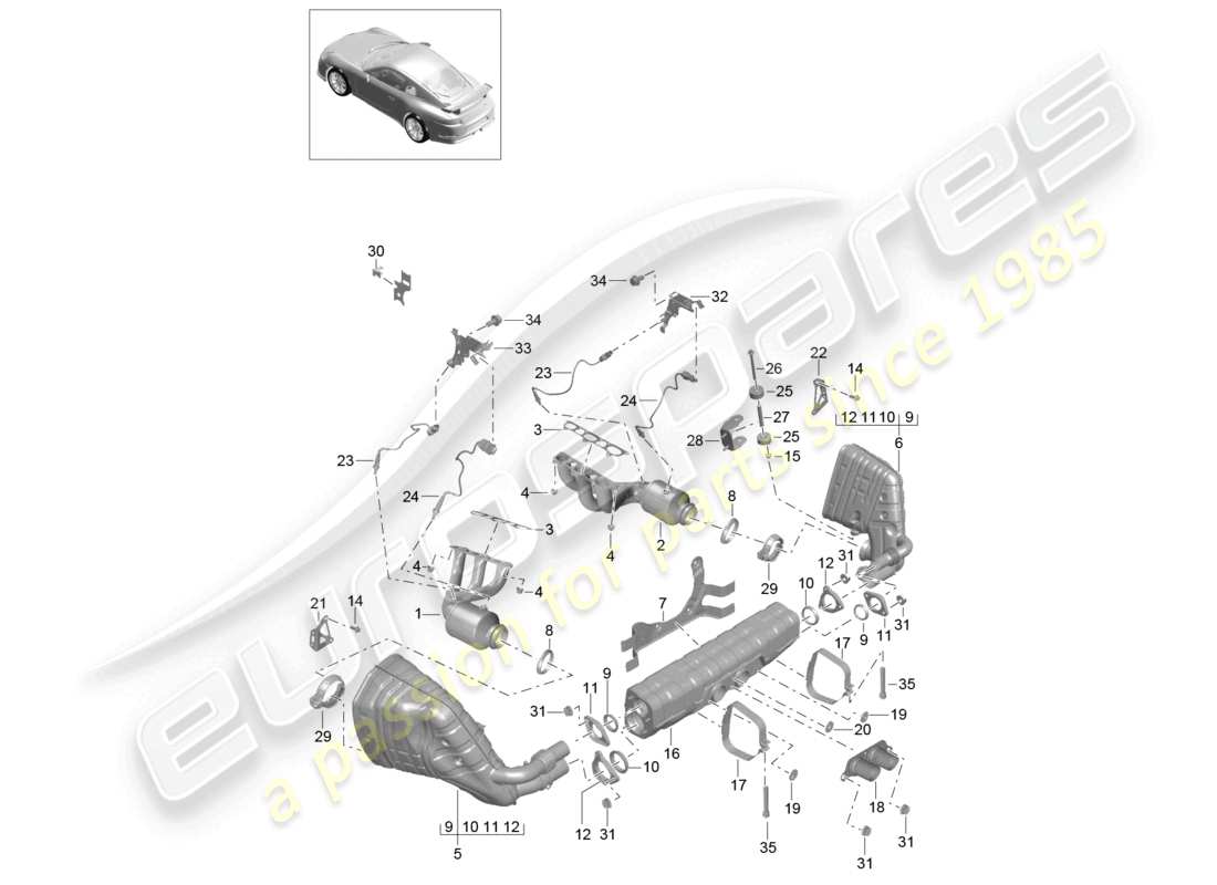 porsche 2021 (991-2 r/gt3/rs) abgassystem gt3 gt3rs teilediagramm