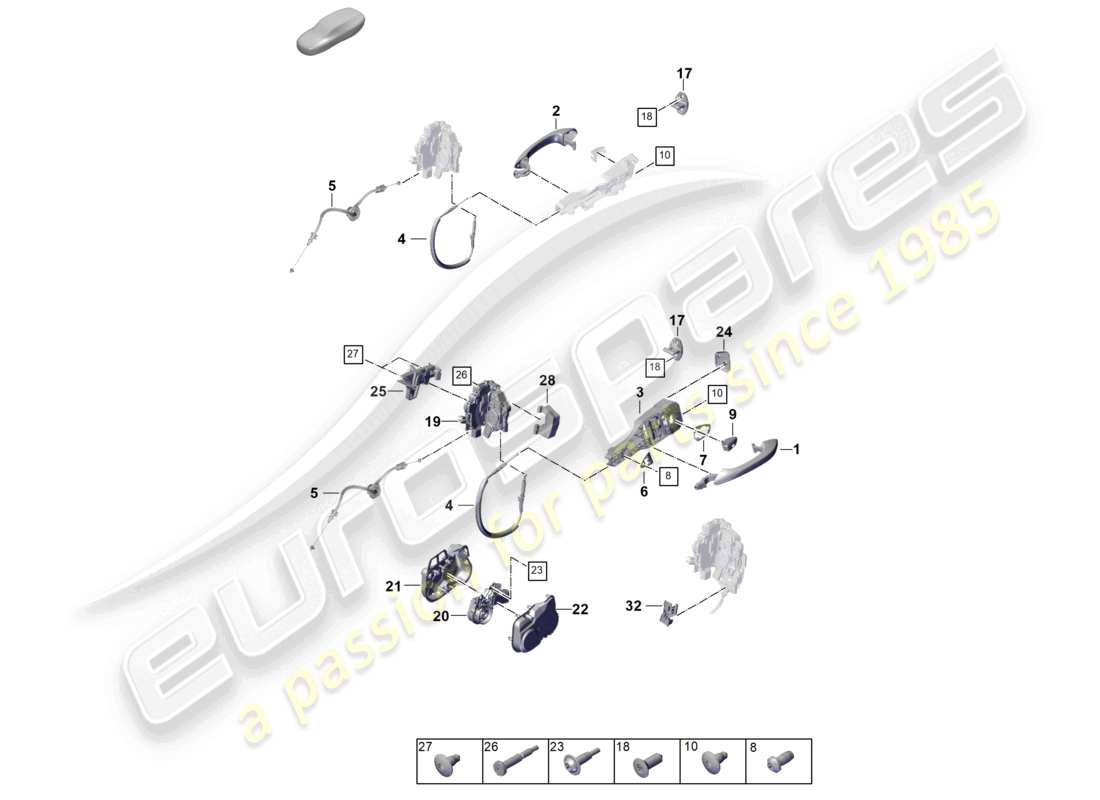 porsche 2025 (panamera 976) türgriff, außen vorne türschloss teilediagramm