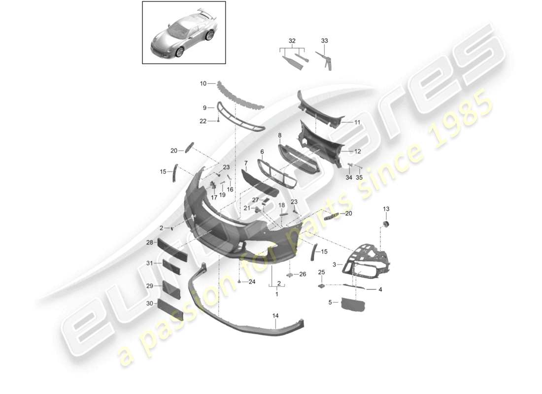 porsche 2021 (991-2 r/gt3/rs) stoßstange vorne spoiler teilediagramm