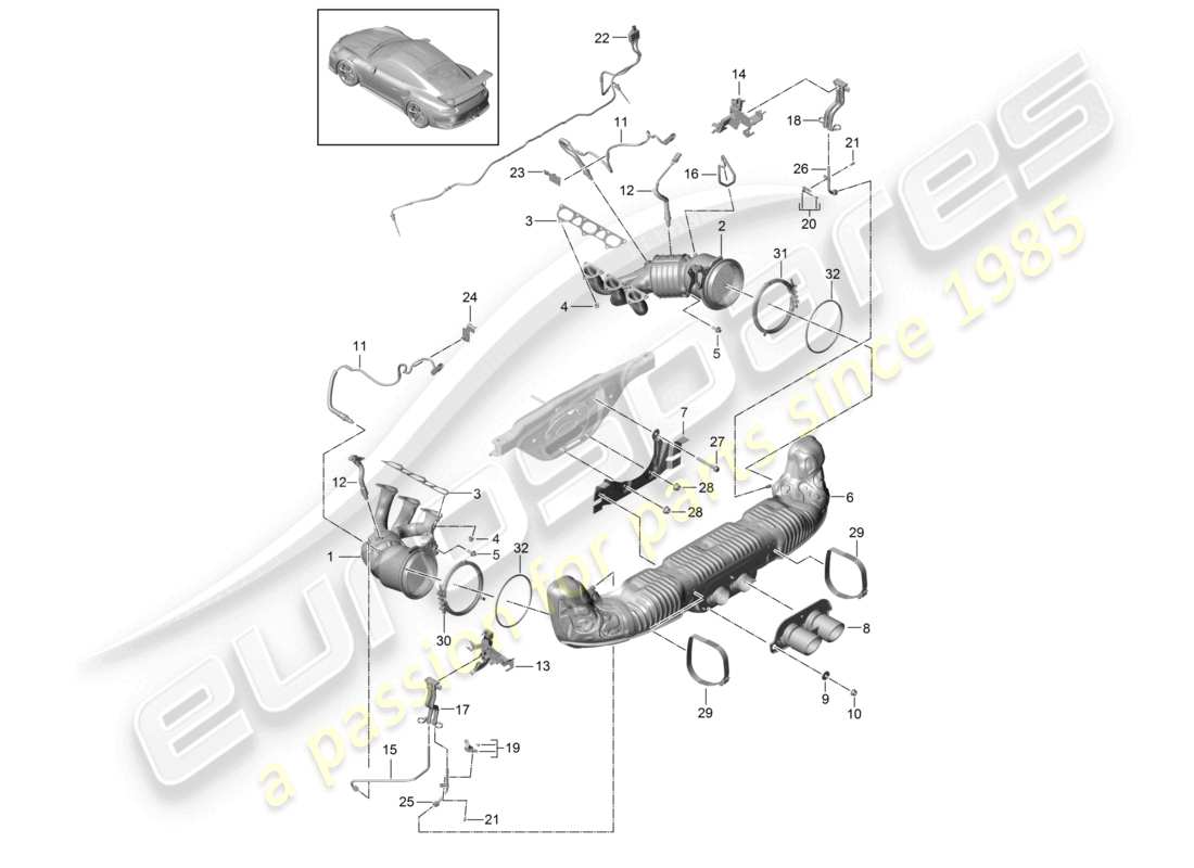 porsche 2021 (991-2 r/gt3/rs) abgasanlage gt3 rs für fahrzeuge mit speedster-ottopartikelfilter ersatzteildiagramm