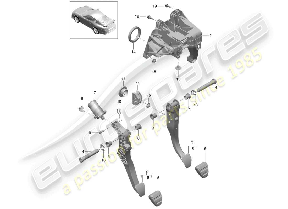 porsche 2021 (991-2 r/gt3/rs) brems- und gashebelmechanik d - mj 2018>> ersatzteildiagramm