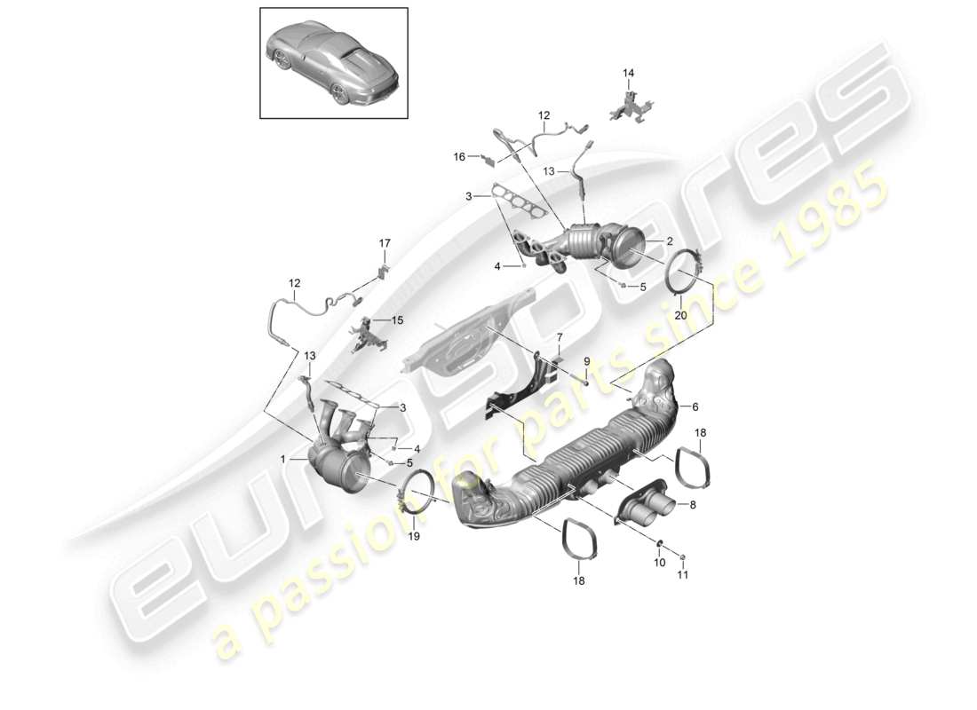 porsche 2021 (991-2 r/gt3/rs) auspuffanlage speedster teilediagramm