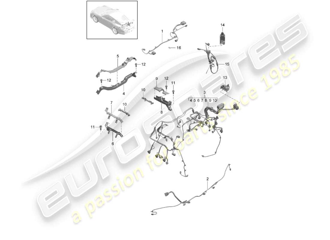 porsche 2021 (991-2 r/gt3/rs) kabelbäume hinten montagerahmen zusatzbremsleuchte verkleidung motor hinterachse teilediagramm
