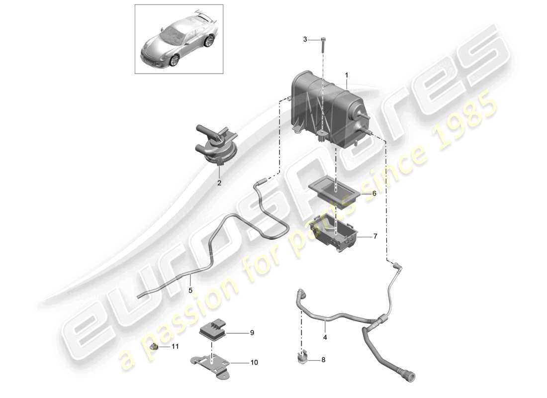 porsche 2021 (991-2 r/gt3/rs) aktivkohlebehälter teilediagramm