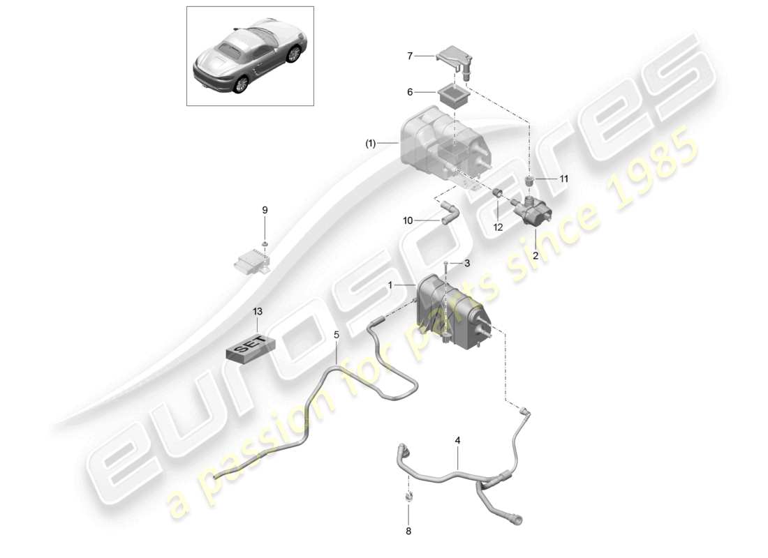 porsche 2024 (718 boxster) aktivkohlebehälter teilediagramm