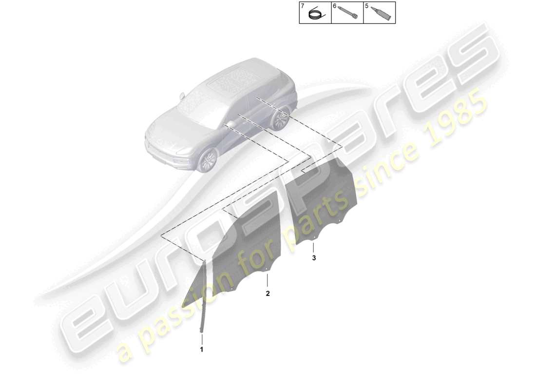 porsche 2021 (cayenne e3 9ya/9yb) seitenfenstertüren teilediagramm
