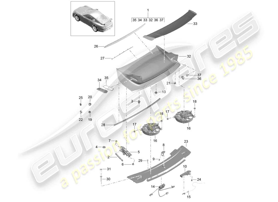 porsche 2021 (991-2 r/gt3/rs) heckspoiler hinten d >>- mj 2017 ersatzteilzeichnung
