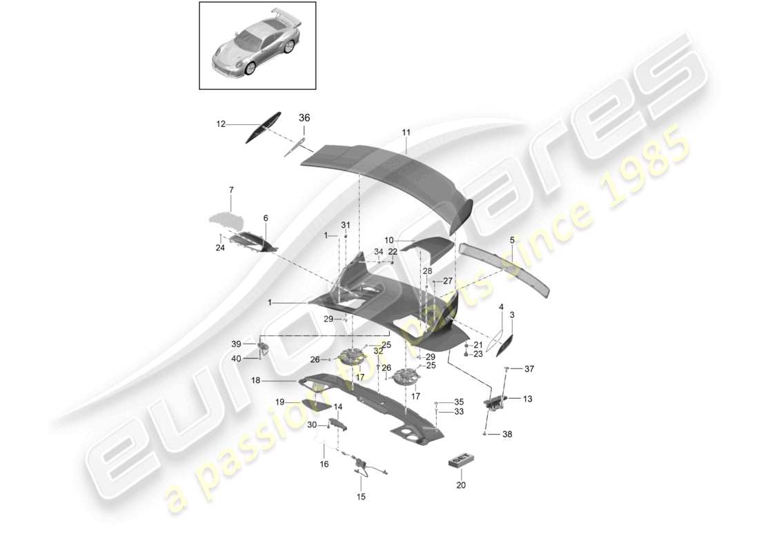 porsche 2021 (991-2 r/gt3/rs) heckdeckel heckspoiler d - mj 2018>> ersatzteildiagramm