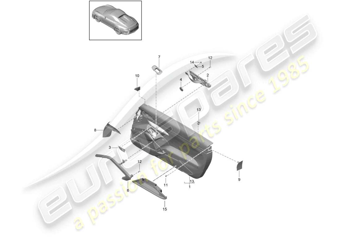 porsche 2021 (991-2 r/gt3/rs) türverkleidung zubehör für modelle mit kunstlederverkleidung speedster teilediagramm