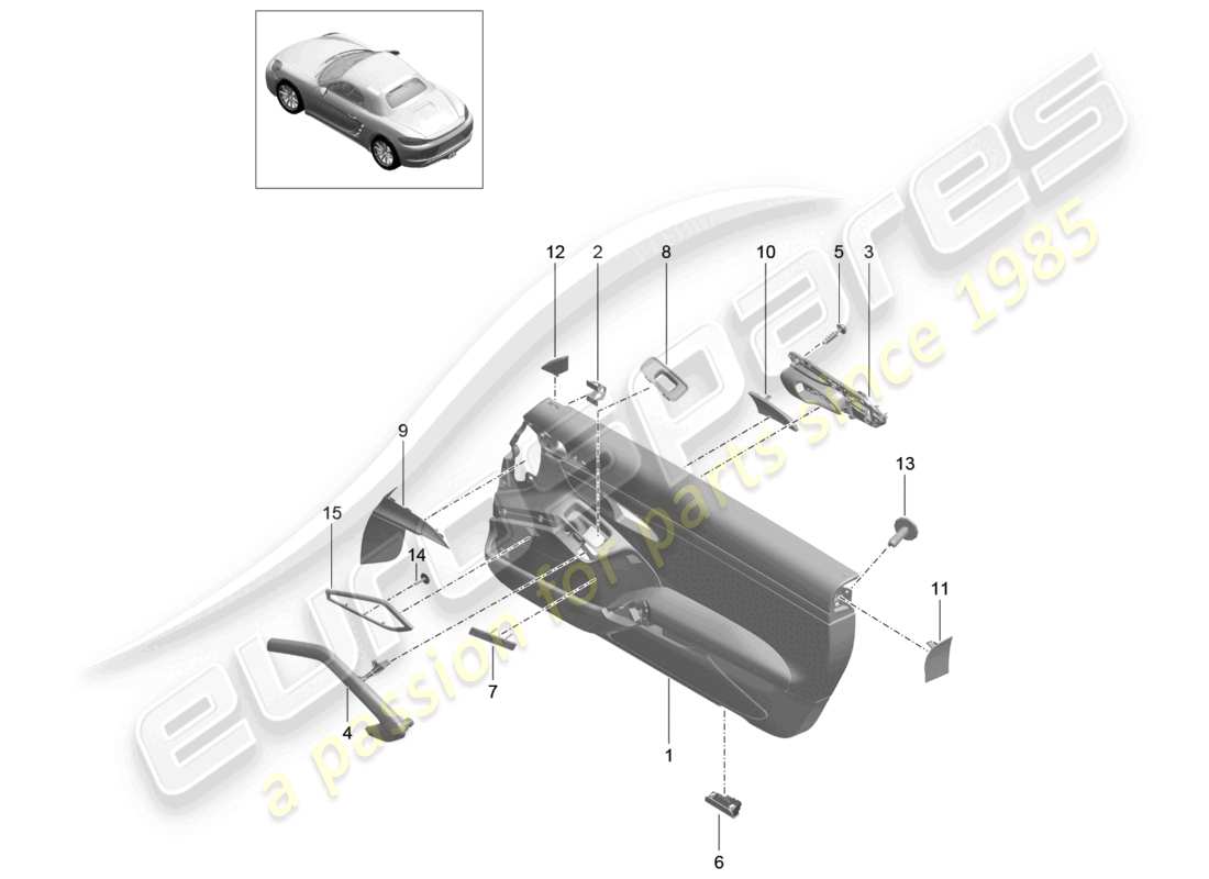 porsche 2021 (718 boxster) türverkleidung lederzubehör zierleisten lackiert teilediagramm