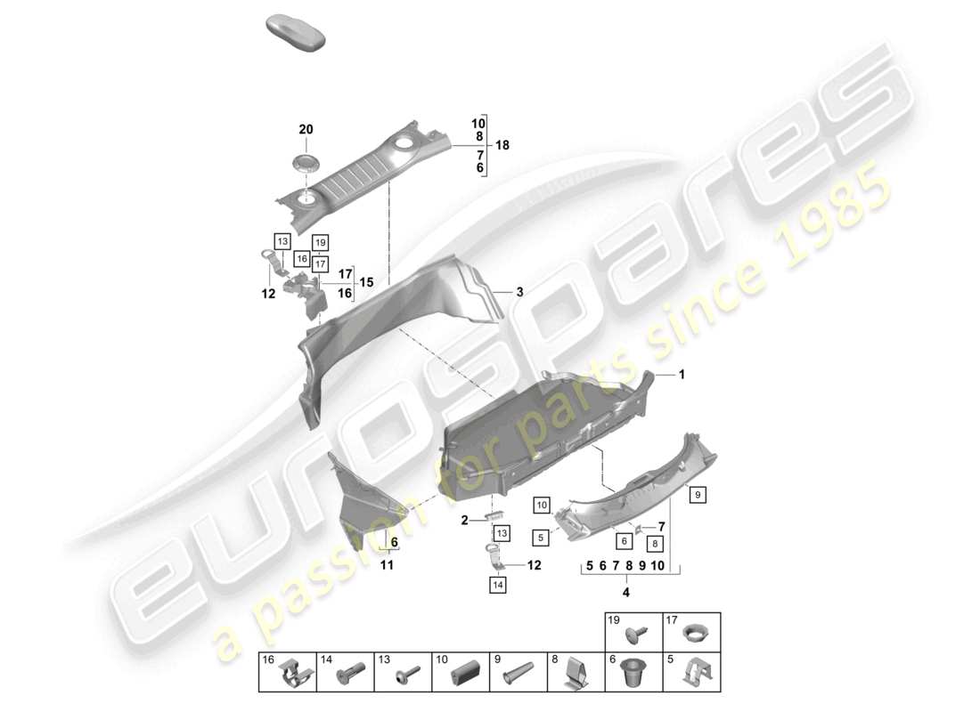 porsche 2019 (718 cayman gt4) gepäckraumverkleidung hinten teilediagramm