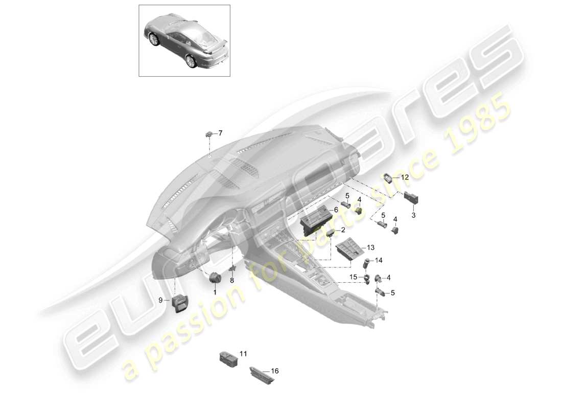 porsche 2021 (991-2 r/gt3/rs) schalter bedienfeld klimaanlage teilediagramm