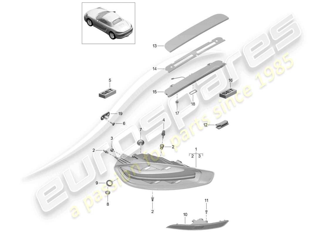 porsche 2021 (718 boxster) rücklicht kennzeichenlicht zusätzliches bremslicht nebelschlusslicht teilediagramm