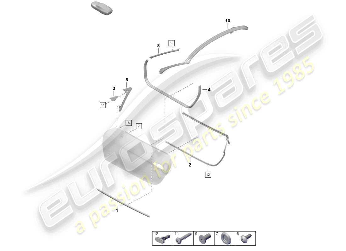 porsche 2022 (718 boxster spyder) türdichtungs- und verkleidungsteildiagramm