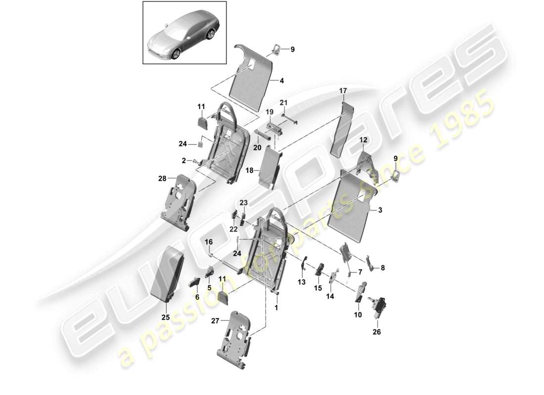 porsche 2021 (panamera 971-1) rücksitzlehne premium ausstattung zubehör komfortversion sportversion teilediagramm