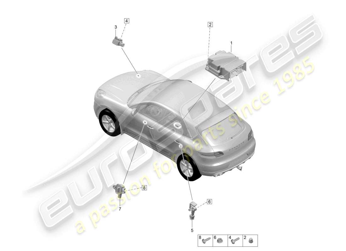 porsche 2024 (macan) steuergerät crashsensor für airbag airbag teilediagramm