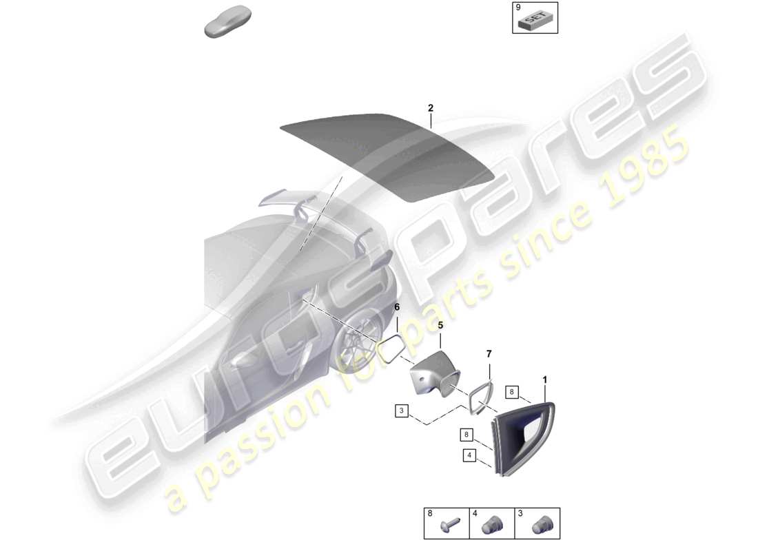 porsche 2021 (718 cayman gt4) seitenfenster heckfenster teilediagramm