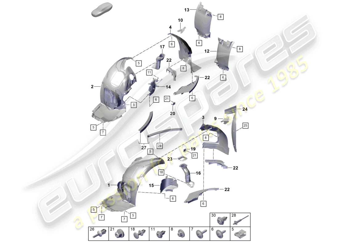 porsche 2021 (718 cayman gt4) zierleiste radhausschale teilediagramm