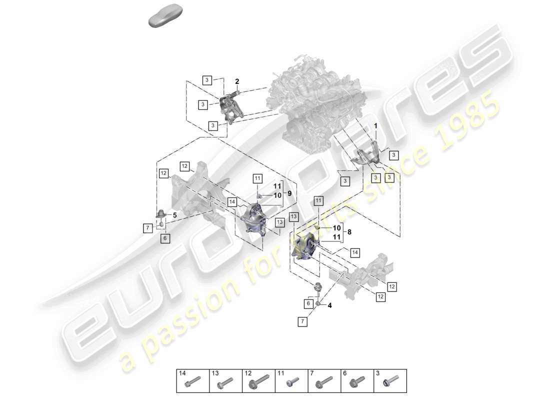 porsche 2025 (cayenne e3 pa) motorhebevorrichtung unten konsole für motoraufhängung motoraufhängung teilediagramm