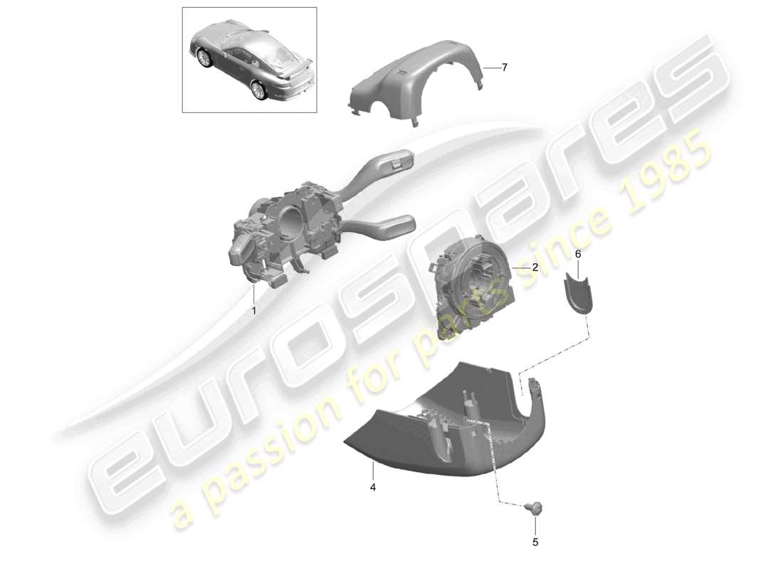 porsche 2021 (991-2 r/gt3/rs) lenksäulenschalter teilediagramm