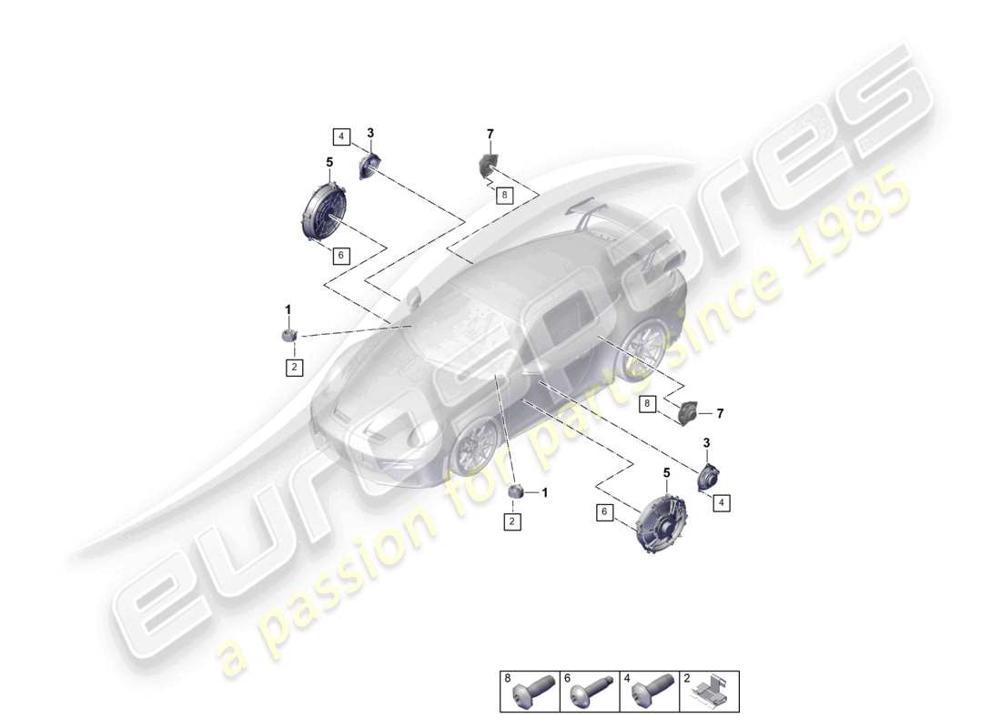 porsche 2026 (992-2 gt3) grundlegendes teilediagramm für lautsprecher
