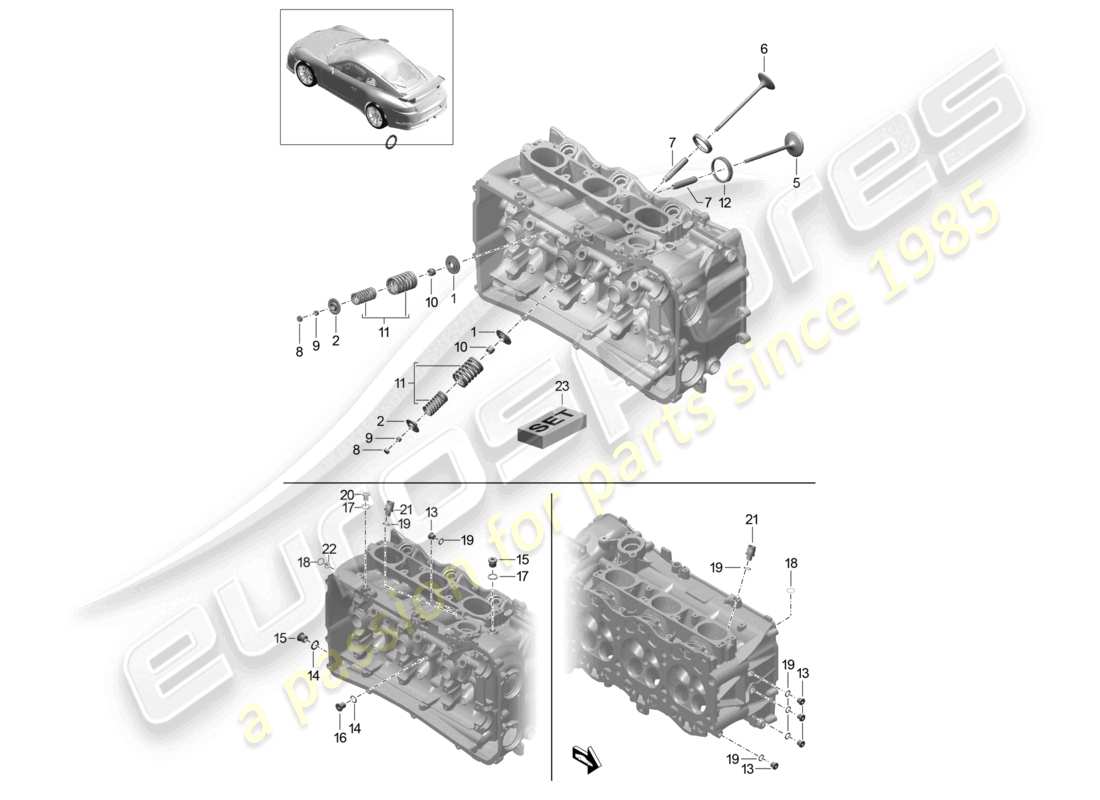 porsche 2021 (991-2 r/gt3/rs) zylinderkopf zubehör ventil teilediagramm