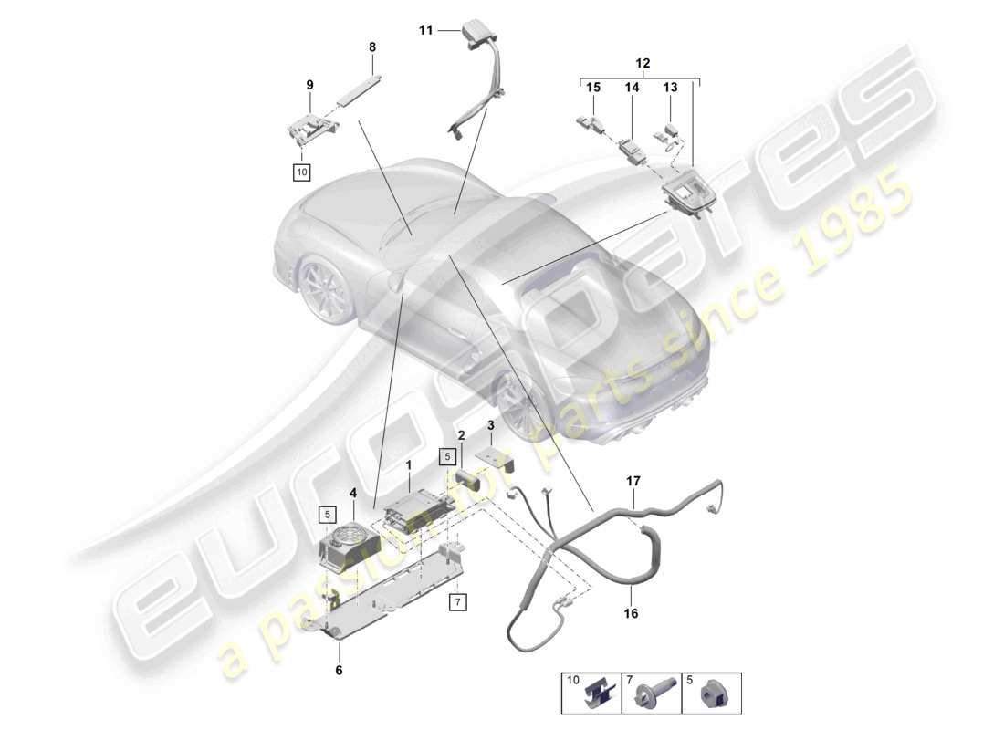 porsche 2022 (718 boxster spyder) für modelle mit telefon und notruf ersatzteilzeichnung
