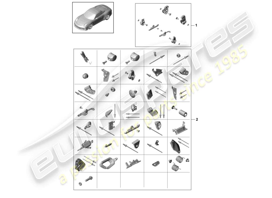 porsche 2021 (991-2 r/gt3/rs) diverse teilediagramme für den hinteren oberen rahmen