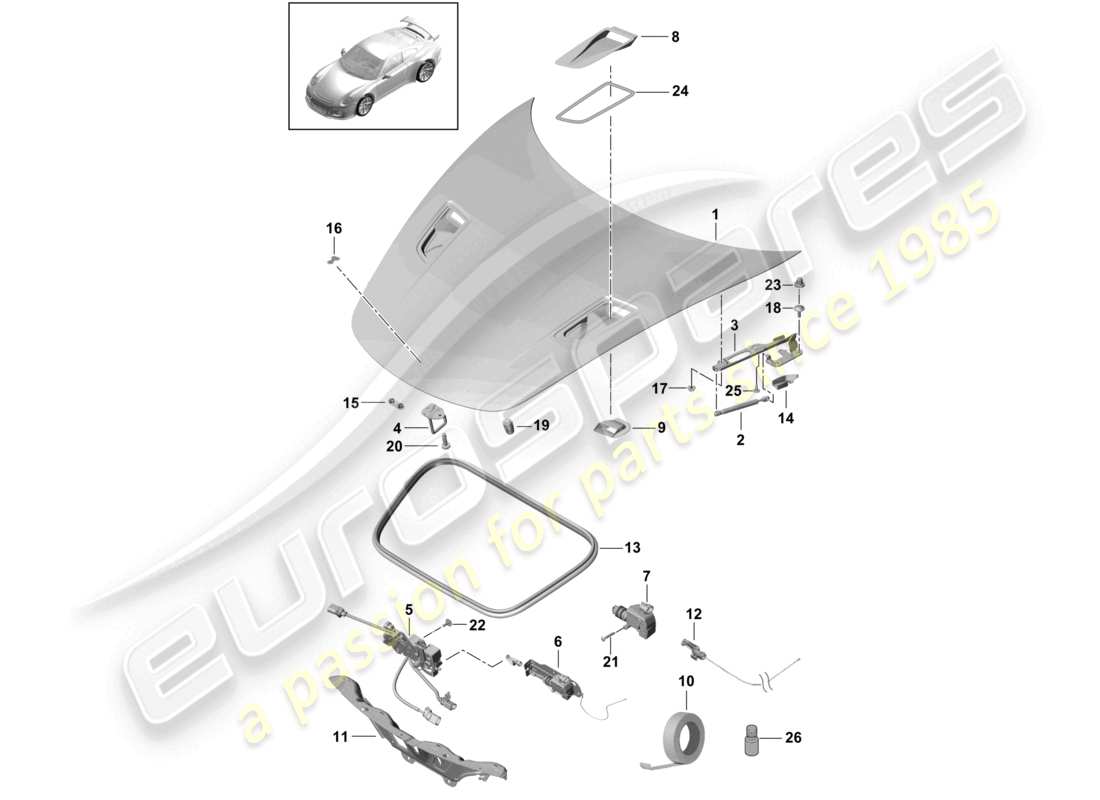 porsche 2021 (991-2 r/gt3/rs) motorhaube vorne - ersatzteildiagramm
