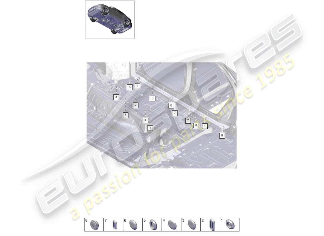 porsche 2024 (cayenne e3 pa) stopfen vorne unterboden rechts teilediagramm