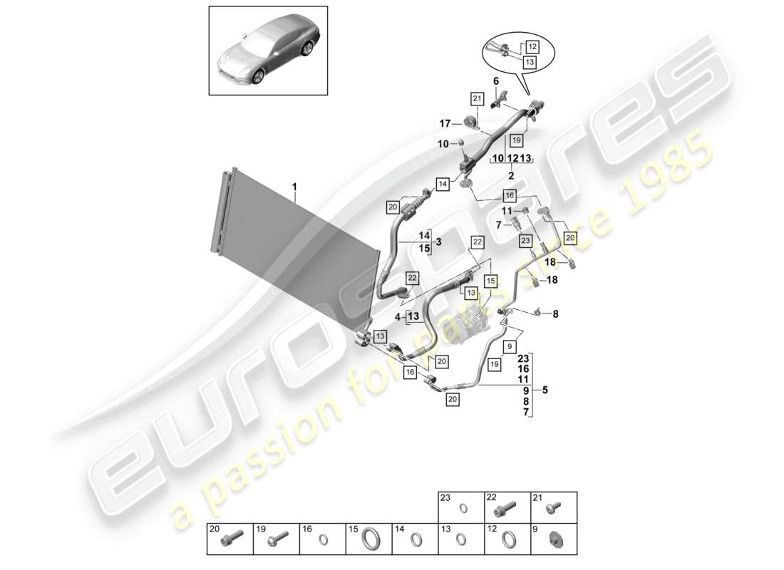 porsche 2021 (panamera 971-1) kältemittelkreislauf v8 tdi-teilediagramm
