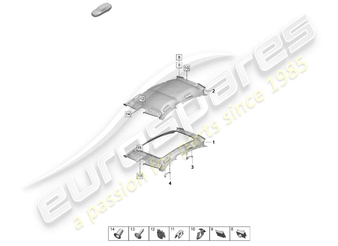 porsche 2025 (taycan 9j1-2) dachverkleidung geformter dachhimmel zubehör teilediagramm