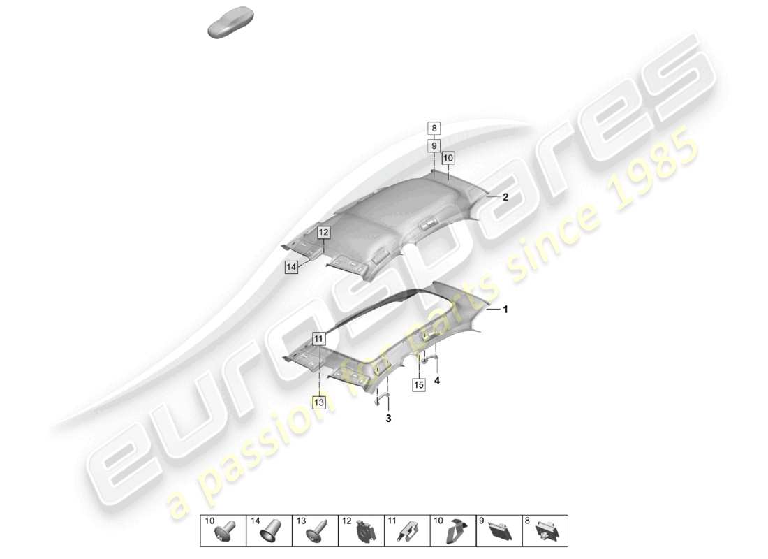 porsche 2025 (taycan 9j1-2) dachverkleidung geformter dachhimmel teilediagramm