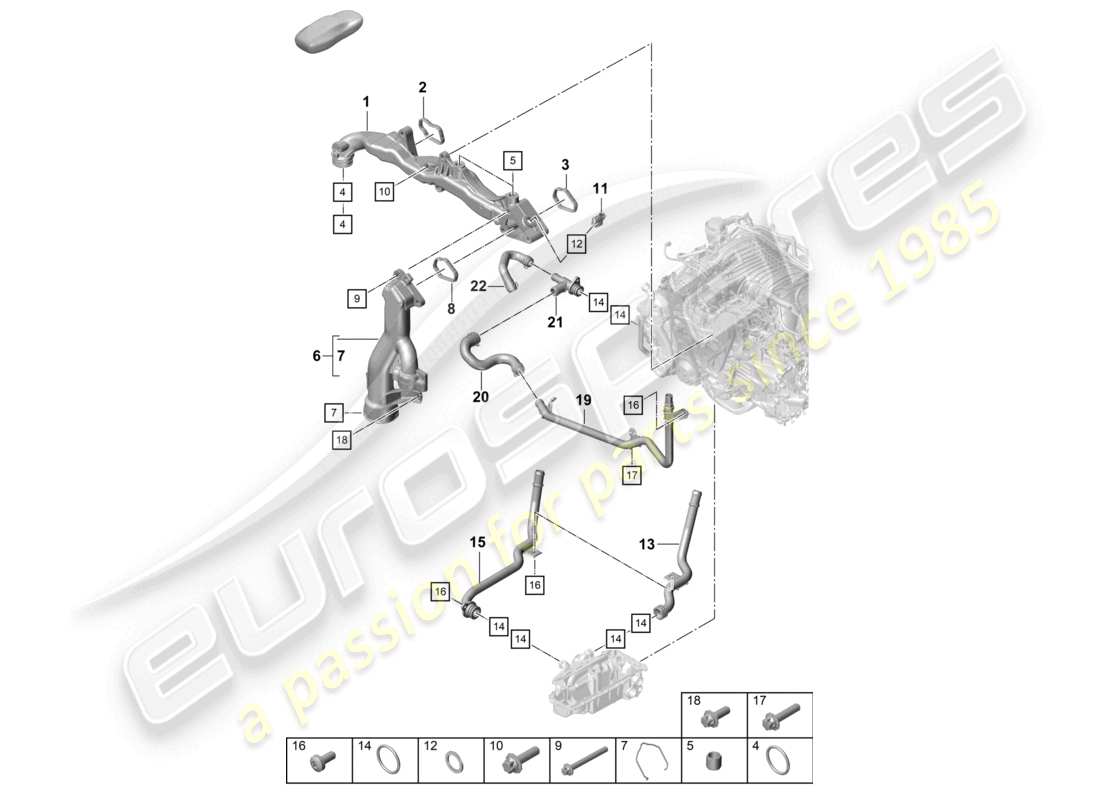 porsche 2021 (718 cayman gt4) aggregateträger kühlmittelrohr teileübersicht