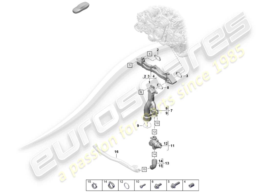 porsche 2021 (718 cayman gt4) aggregateträger kühlmittelrohr teileübersicht