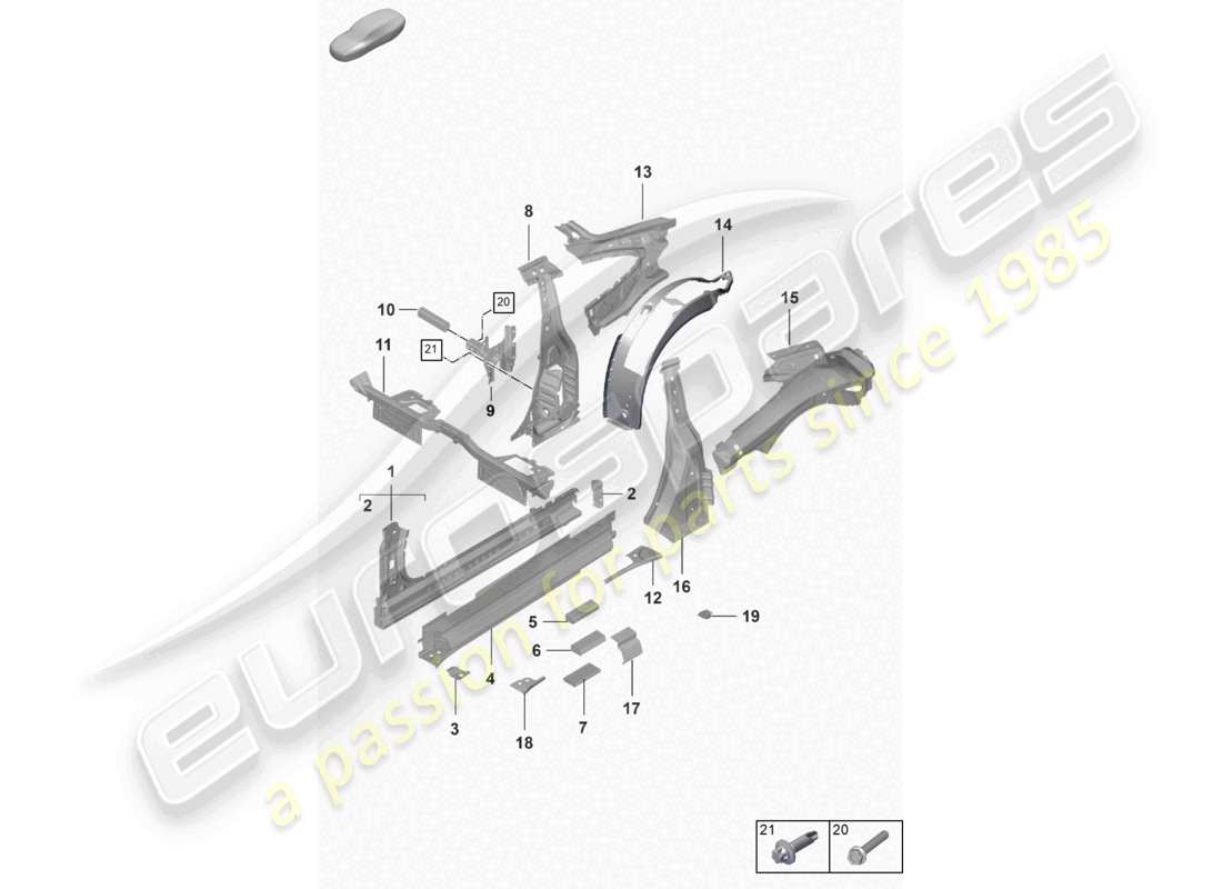 porsche 2021 (992-1 turbo / s) schweller innen seitenteil turbo teilediagramm