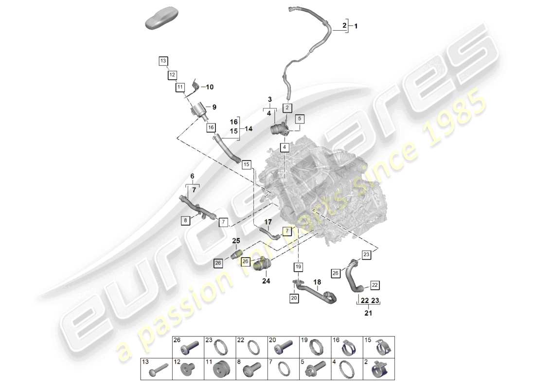 porsche 2024 (992-2) kühlmittelkühlsystem verteiler für kühlmittel motorteildiagramm