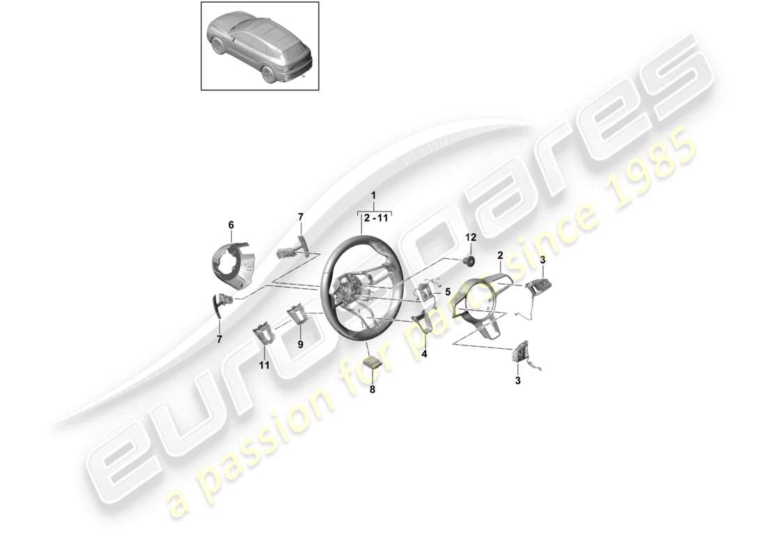porsche 2023 (cayenne e3 9ya/9yb) lenkrad teilediagramm