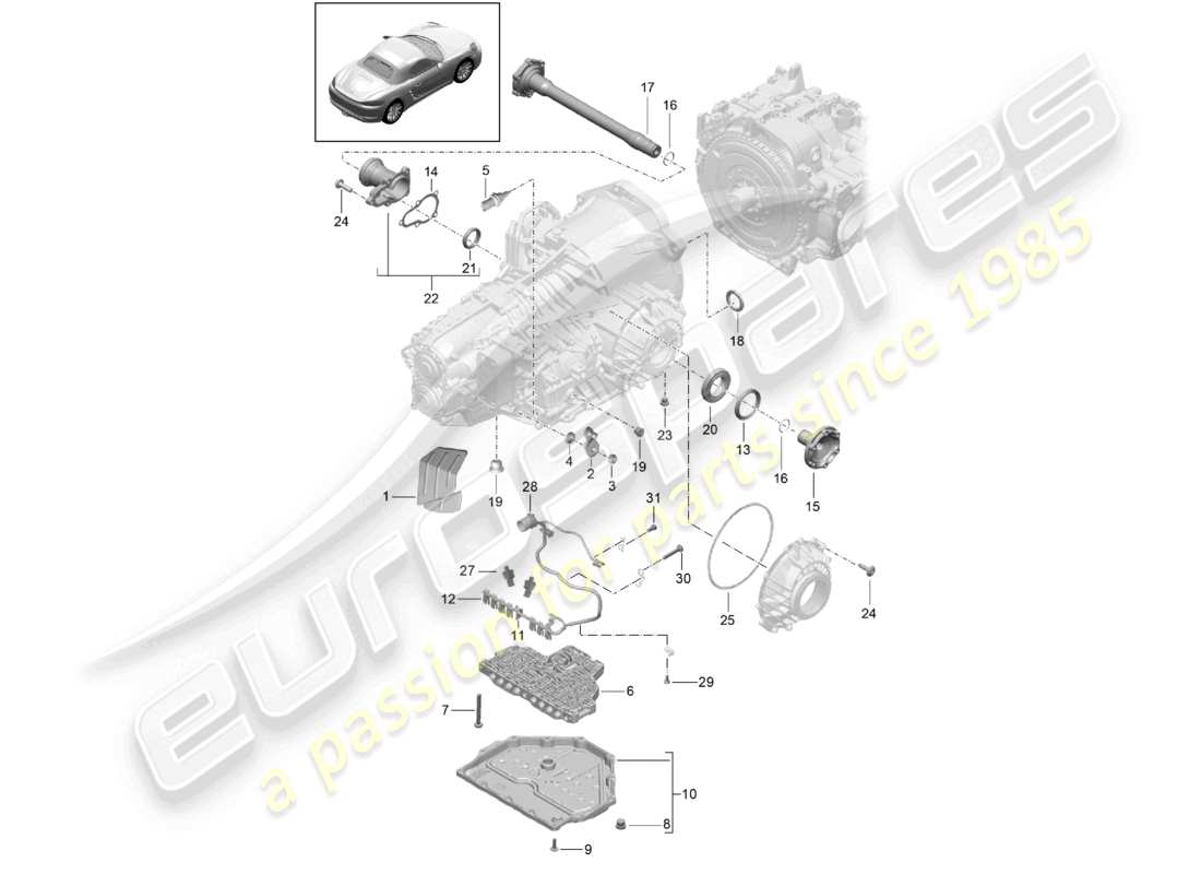 porsche 2023 (718 boxster) - pdk - getriebe einzelteile teilediagramm