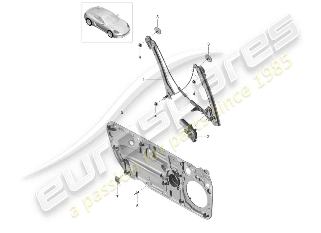 porsche 2022 (718 cayman) fensterheber teilediagramm
