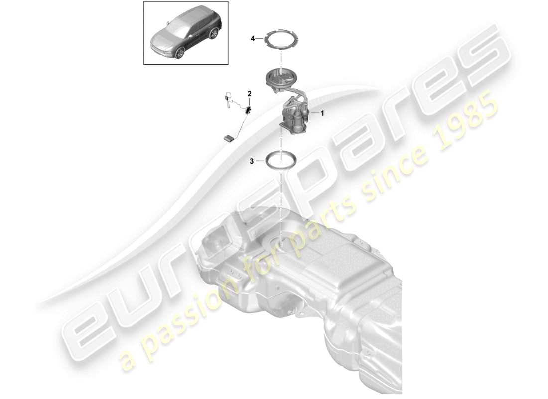 porsche 2021 (cayenne e3 9ya/9yb) kraftstofftank kraftstoffpumpe teilediagramm