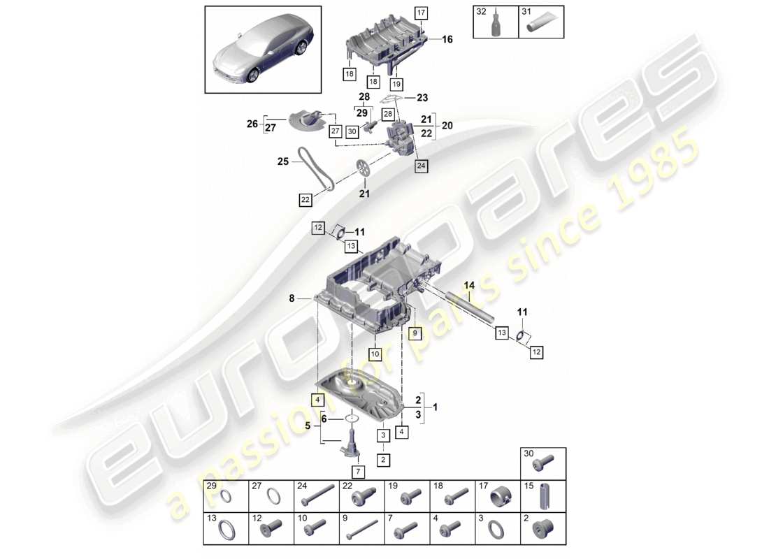 porsche 2021 (panamera 971-1) ölführungsgehäuse ölpumpe ölwanne teilediagramm