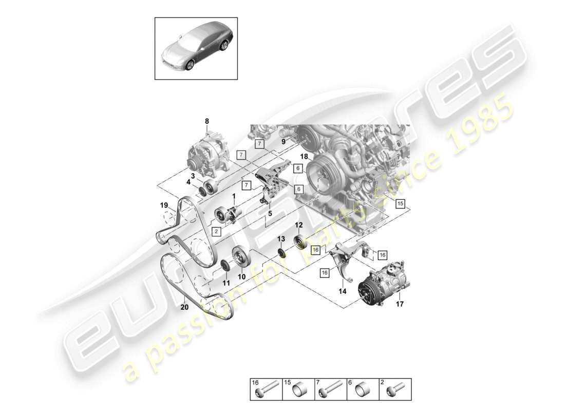 porsche 2021 (panamera 971-1) poly-v-riemen riemenspanner dämpfer teilediagramm