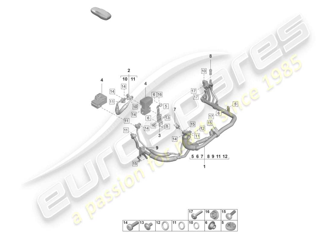porsche 2023 (taycan 9j1-1) klimaanlagen-wärmetauscher r1234yf kühlmittel ersatzteildiagramm