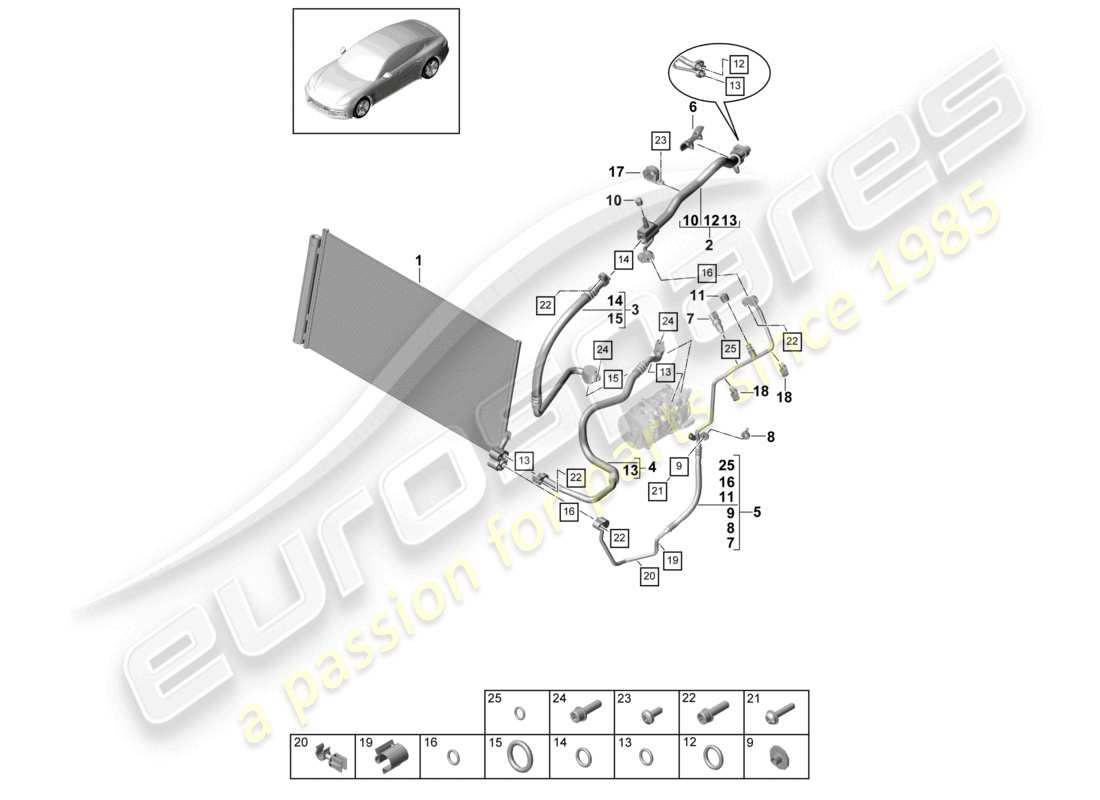 porsche 2021 (panamera 971-1) kältemittelkreislauf v6 mt-teilediagramm
